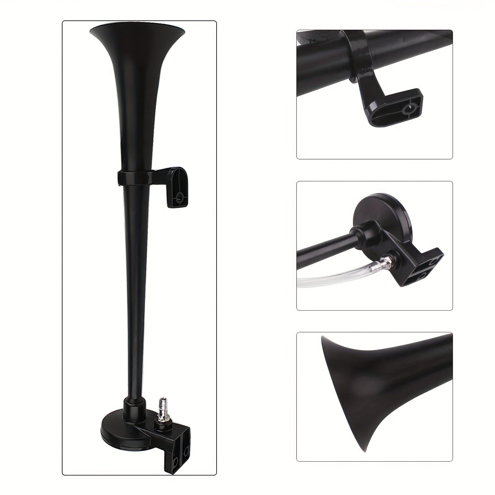 ALLREY 12V Air Horn Kit, Super Loud 18 Inch Single Horn Truck Horn, Train Horn with Compressor, Fits Any 12V Vehicle, Silver Black Button