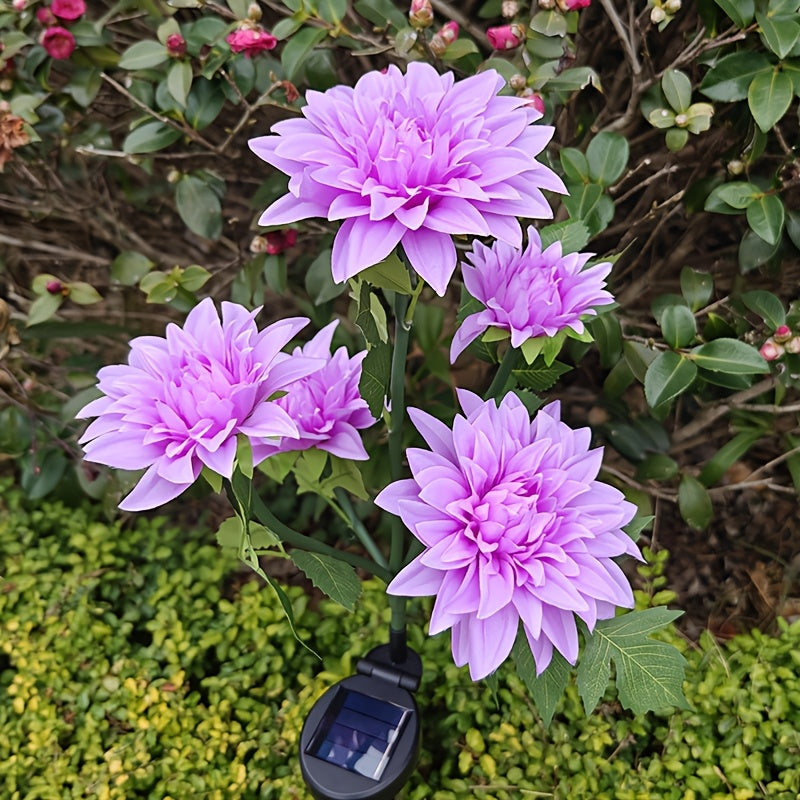 3-Piece Mixed 5-Head Solar White Light Dahlia Flower Light, Suitable for Holiday Garden, Patio, Lawn, Corridor and Other Scene Decoration
