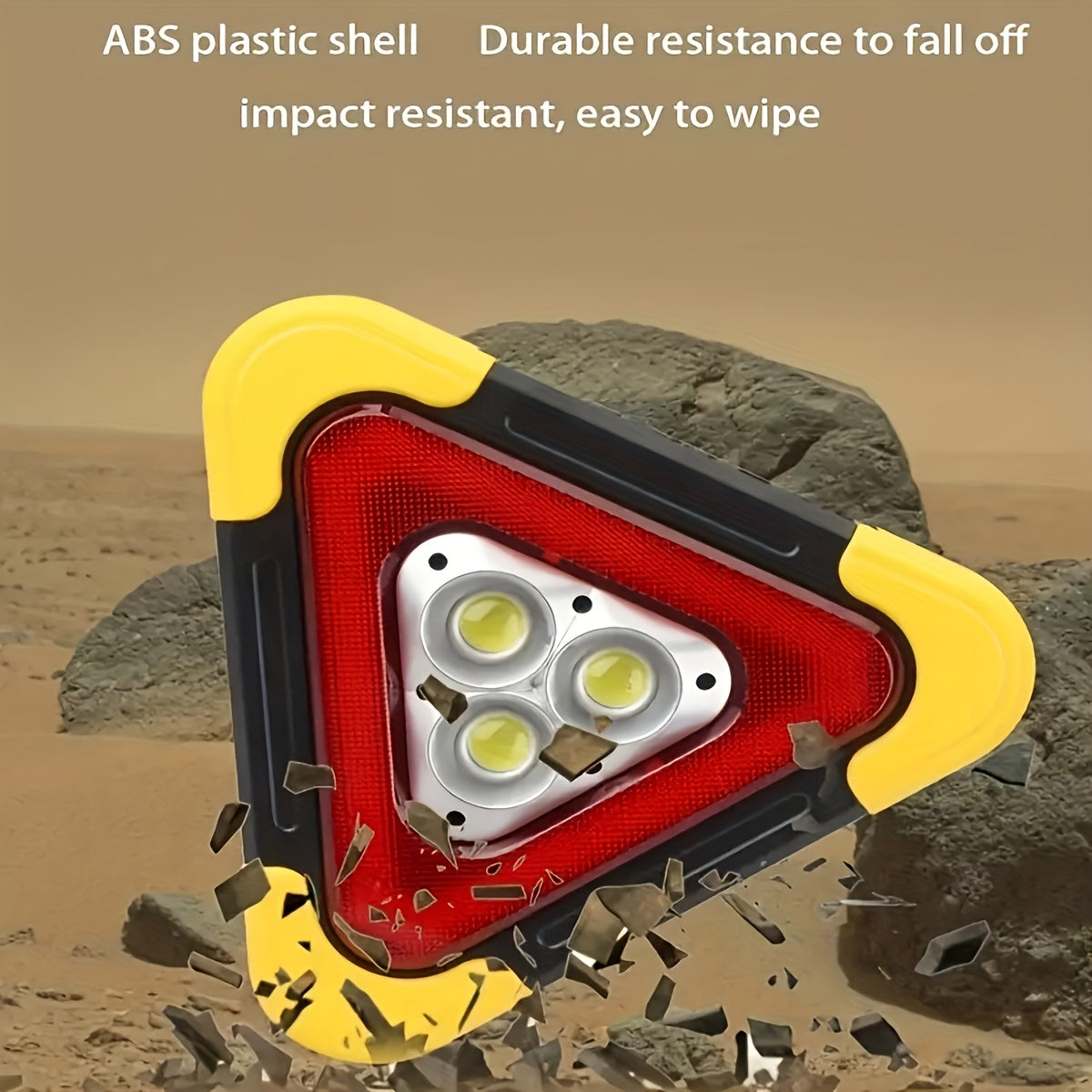1-Pack Solar Triangle Warning Light, High Brightness COB Lighting with Red Alarm Signal, Durable Shockproof Structure, USB & Solar Dual Power Supply, IP45 Protection, Built-in Battery for Roadside Safety & Emergency Lighting