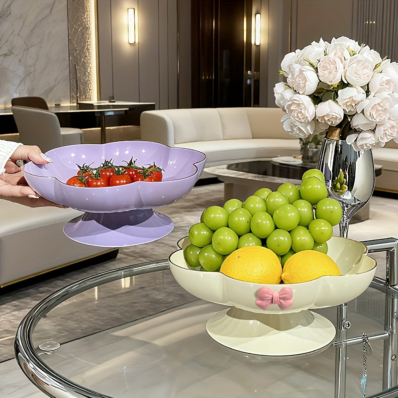 1pc Gold Rim Floral Pedestal Fruit Bowl & Cake Stand – Perfect for All Seasons – Ideal Living Room Decor, Family Dinner Table Fruit Bowl, Dessert Plate, Dried Fruit, Cupcake, Jewelry Storage Tray – Elegant Tableware