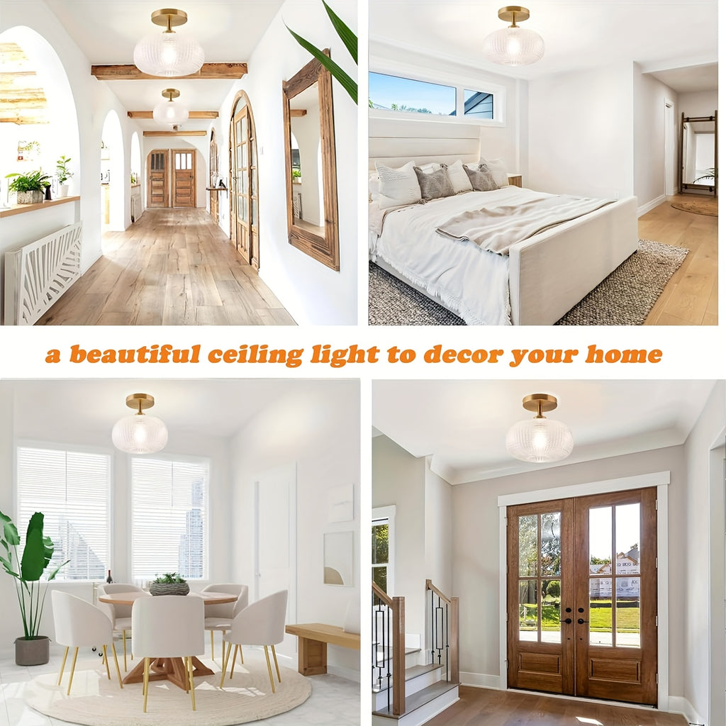 Glass Ceiling Light Globe Flush Mount Fixture Modern Farmhouse Lighting Semi-Flush Mount Light Suitable for Kitchen Hallway Bedroom Entryway Laundry Room Living Room Dining Room E26/E27 Base (Bulb Not Included)