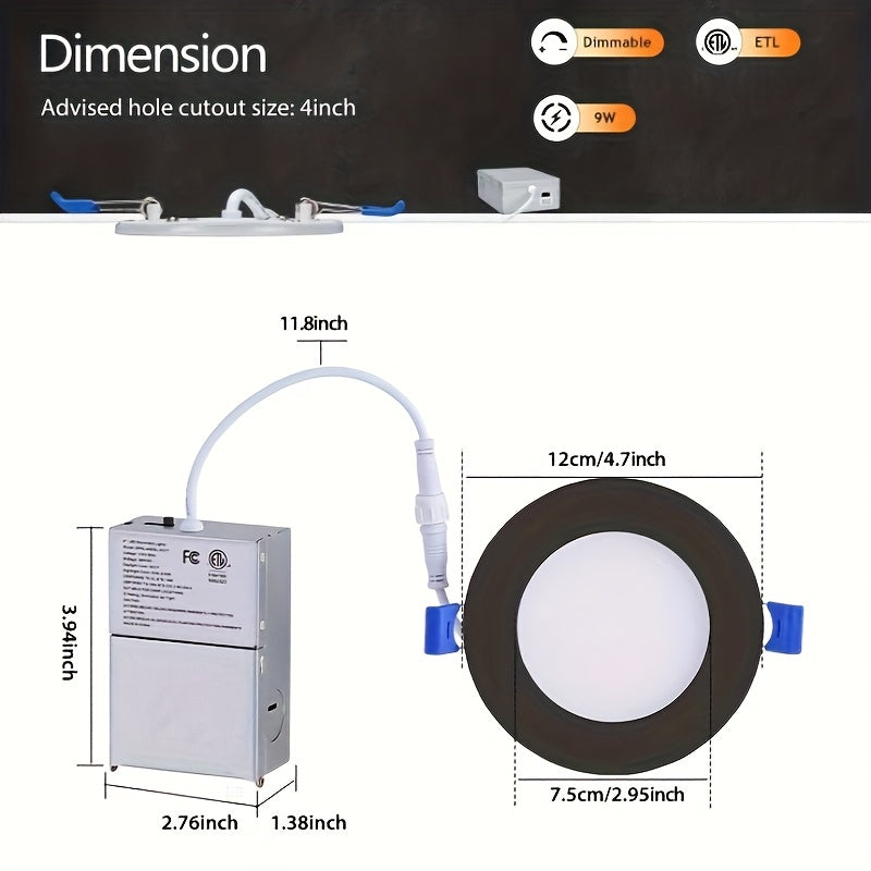 CYCEVSUN 12/16/24-Pack LED 4-Inch Recessed Lighting with Night Light, Dimmable and 5CCT Selectable, Lumiere Encastre Plafond, 9W, cETL, Black