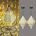 Two-Piece Solar Lantern, Colorful Large Round Moroccan Style Outdoor Hanging Light, Hollow Design, Waterproof, Suitable for Garden, Courtyard, Path, Halloween and Christmas Decoration