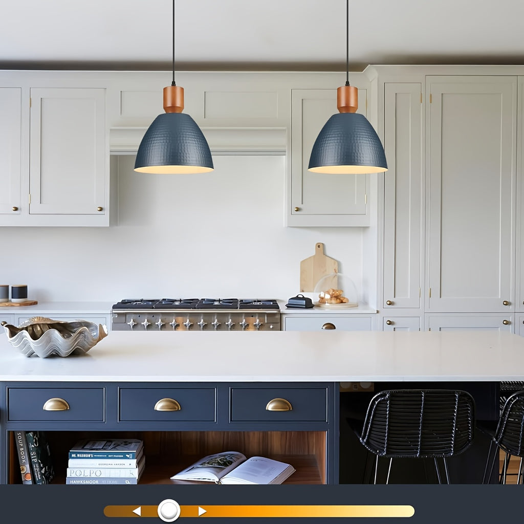 Black/Blue Hammered Kitchen Island Light, Industrial Pendant Light with Dome Shade, Adjustable Metal Hanging Pendant Light, Ceiling Pendant Light Suitable for Dining Room and Bedroom