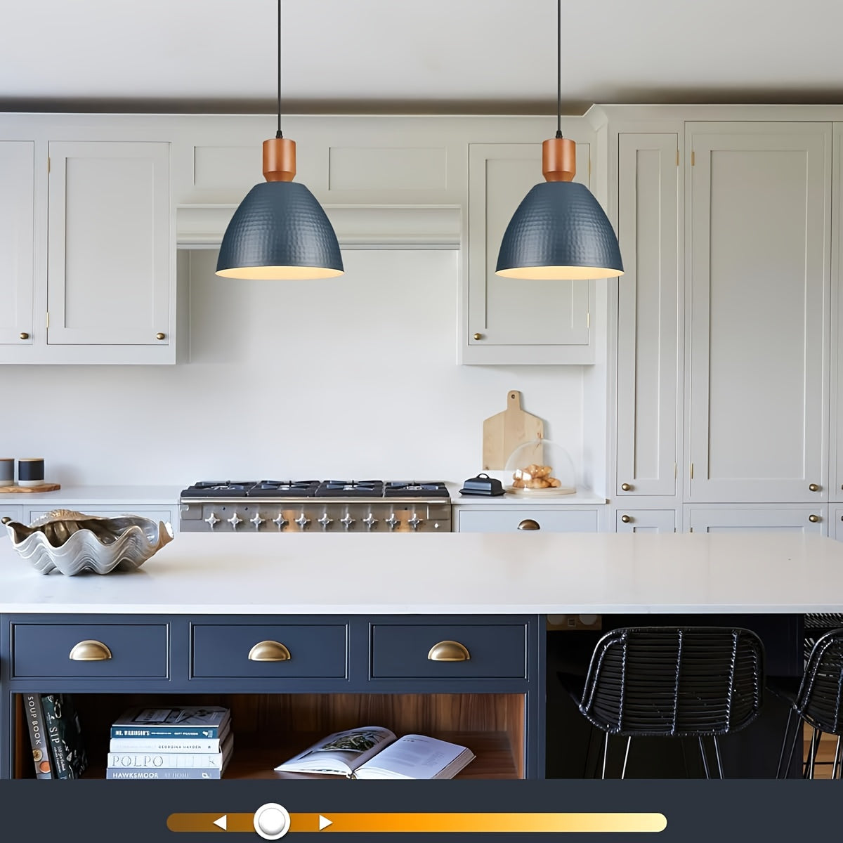 Black/Blue Hammered Kitchen Island Light, Industrial Pendant Light with Dome Shade, Adjustable Metal Hanging Pendant Light, Ceiling Pendant Light Suitable for Dining Room and Bedroom