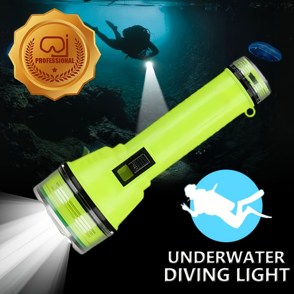 1Pc LED Diving Flashlight, Professional Underwater Torch, IPX8 Waterproof USB Rechargeable Diving Light, High Brightness Outdoor ABS Plastic Portable Flashlight, Ideal for Diving, Swimming, Hiking, Fishing