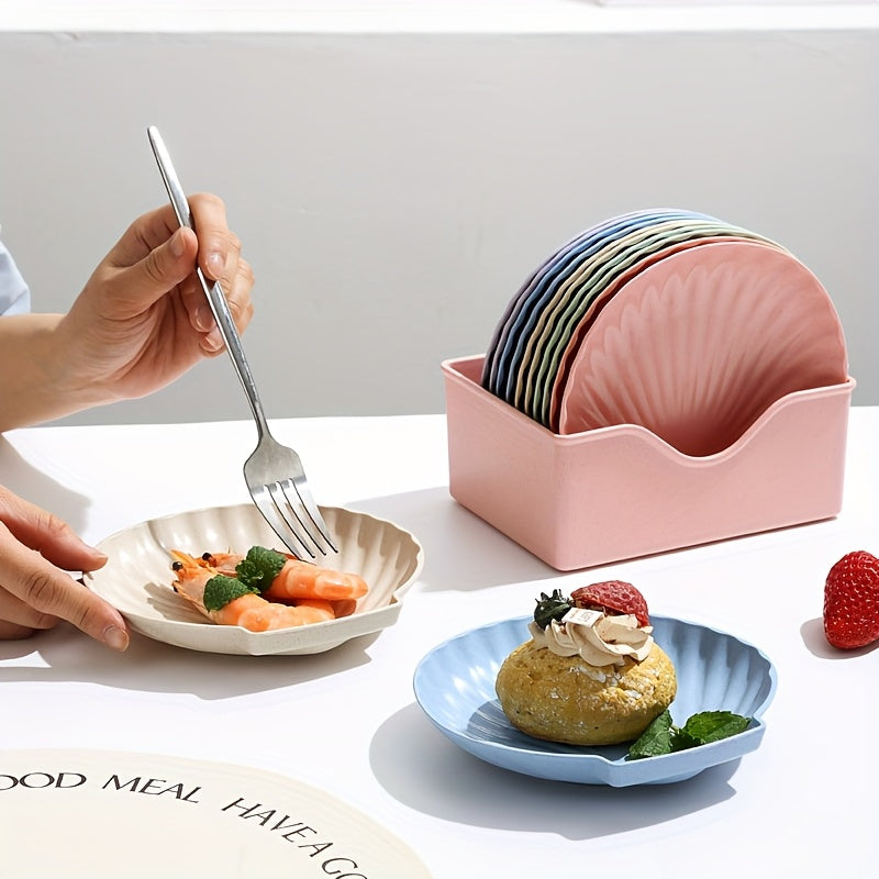 10Pcs, Shell-Shaped Plates, Multi-Purpose, Lightweight Unbreakable, Food Tray for Fruit, Salad, Dessert, Cake, Chips, Party, Outdoor Camping, Small Plates for Groups