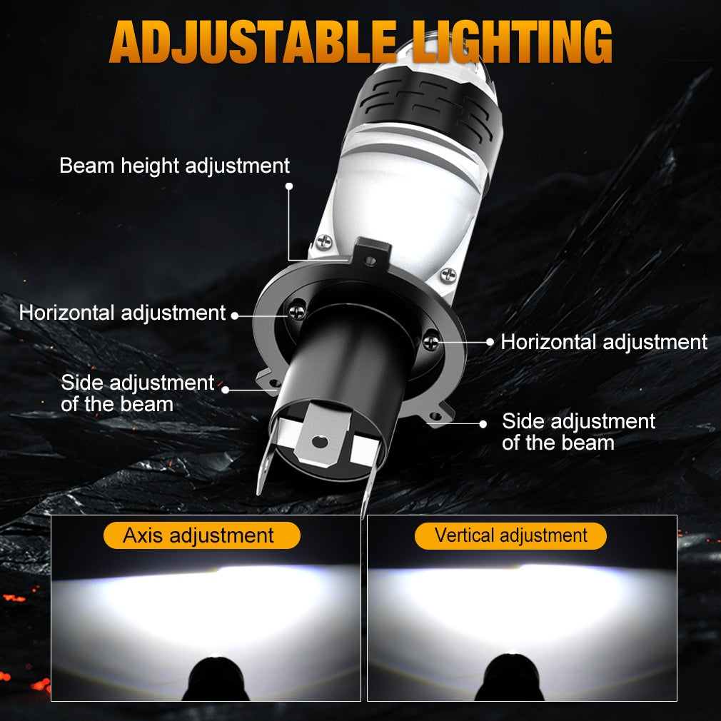 TOAUTO 2-Pack H4 LED Mini Projector Lens LED Car Headlight Bulbs 30000LM 100W CANBUS Turbo Car Bulb H4 High/Low Beam Fog Light Bulb 12V 24V, No Battery Included