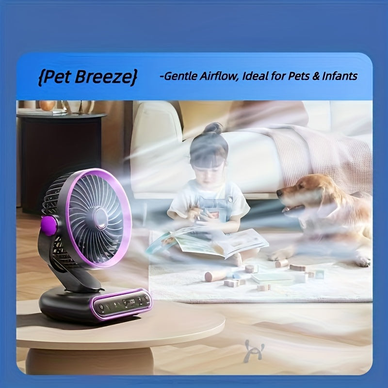 Smart Desktop Circulating Fan, 4 Modes & 100-Speed Stepless Adjustable Wind, Timing Function Long Battery Life, Suitable for Bedroom Office Living Room Outdoor Use