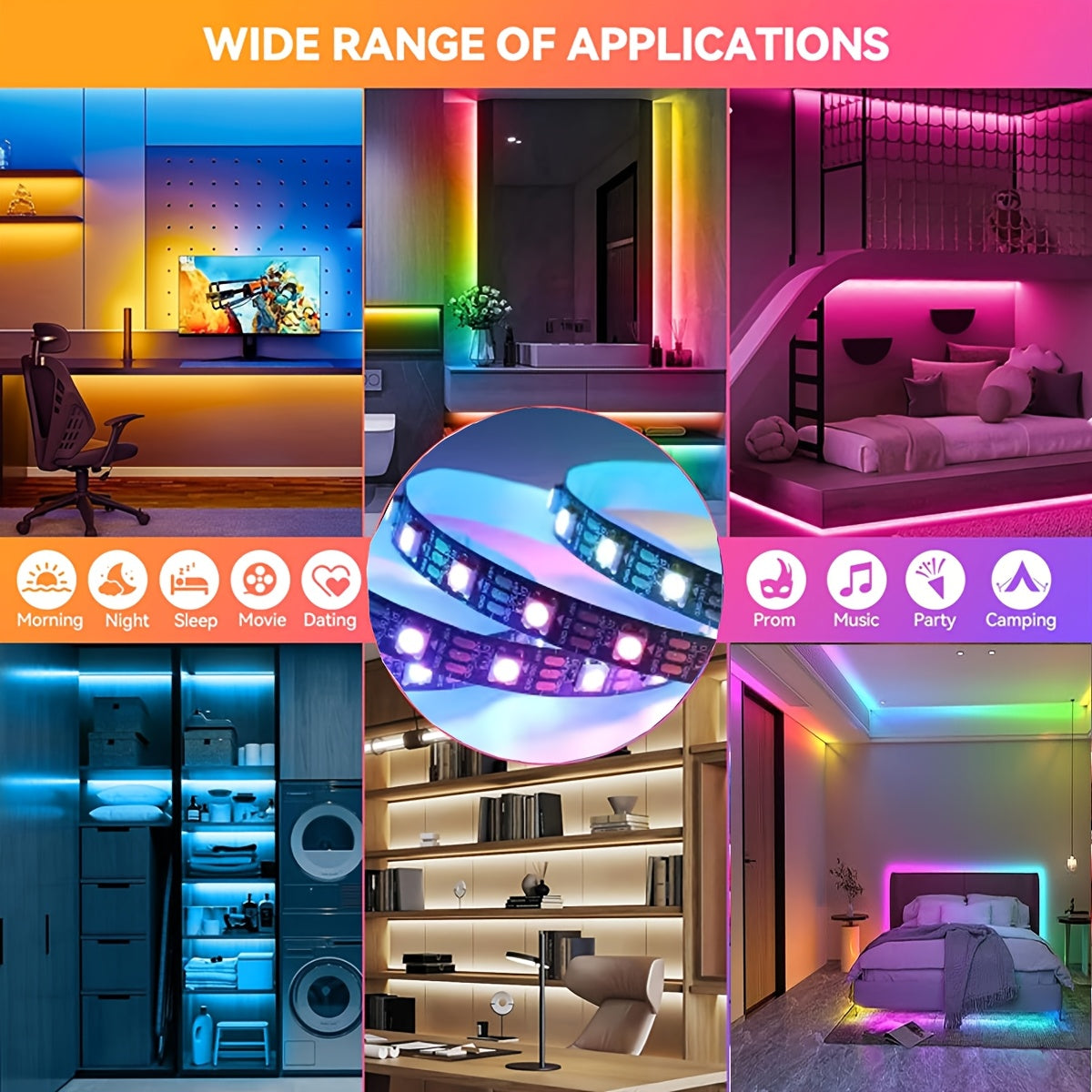 AOEVK 16.4Ft 智慧型 LED 燈條 5050 RGB+IC，具追蹤效果 - WS2812B 可獨立識別，USB 5V 每公尺 60 LED，電視背光燈 (適用於 50-85 吋螢幕)，適用於居家和牆面裝飾、萬聖節、聖誕節