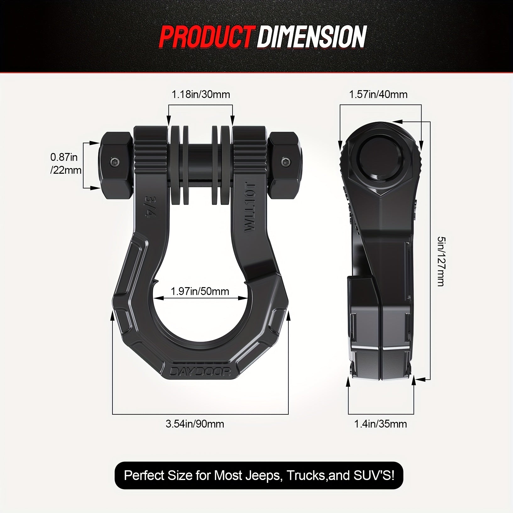 45,000 lb Break Strength Tow Hook – D-Ring Shackle, 3/4" Heavy-Duty Hook with 7/8" Screw Pin, for Off-Road Vehicle Recovery