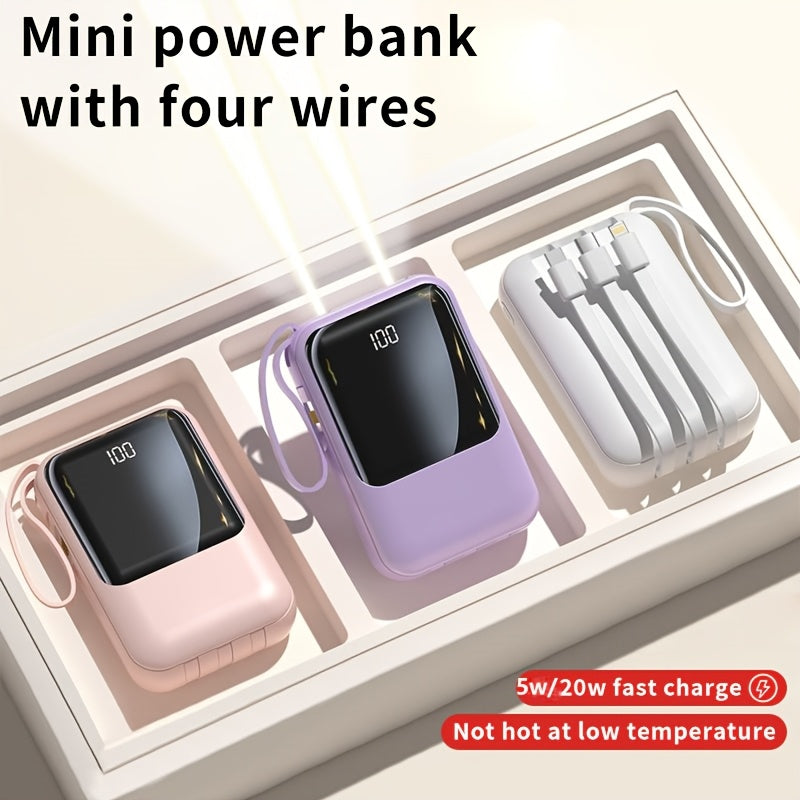 10000毫安大容量迷你充電寶，配備5W-20W快充輸入輸出口線，LED智慧電量顯示，適用於iPhone 16/15/14/13及安卓裝置