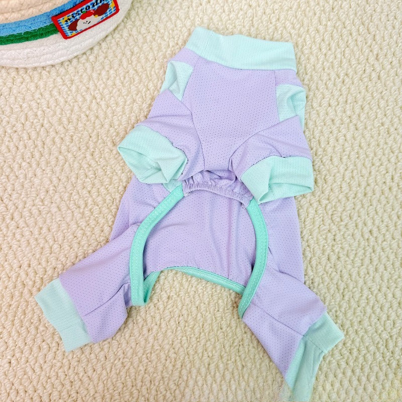 草坪保护防蜱虫宠物狗狗衣服春夏冰丝凉感四脚衣网眼比熊泰迪猫咪凉凉衣防晒服