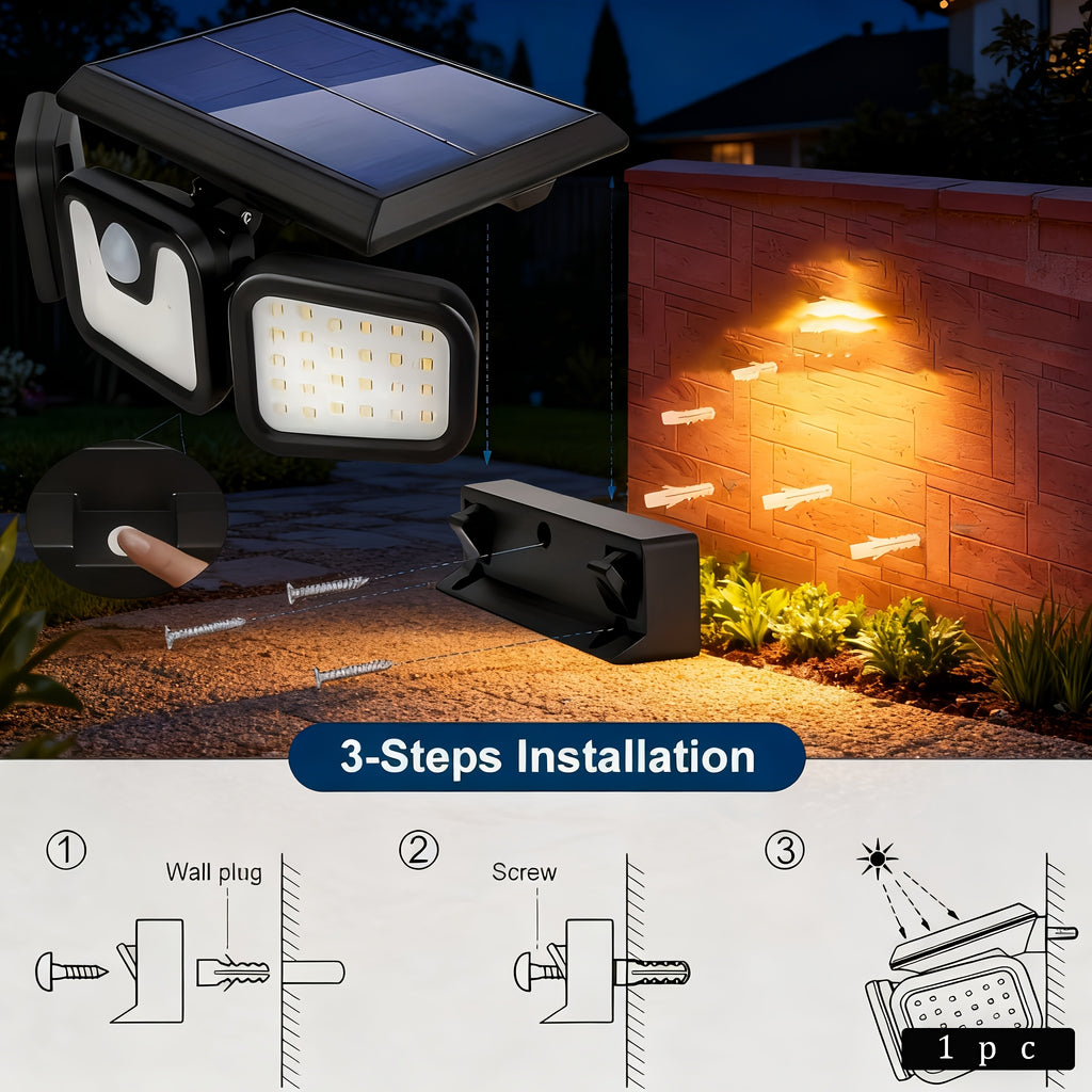 B B BRIGHT Solar Lighting Street Light, Three-Side Lighting Multi-Head Sensor Light, Wireless Street Light, High-Power Rural Courtyard Light, Outdoor Wall Light, Solar Street Light, PIR Motion Sensor, Perfect for Corridors, Rural Courtyards, Villas