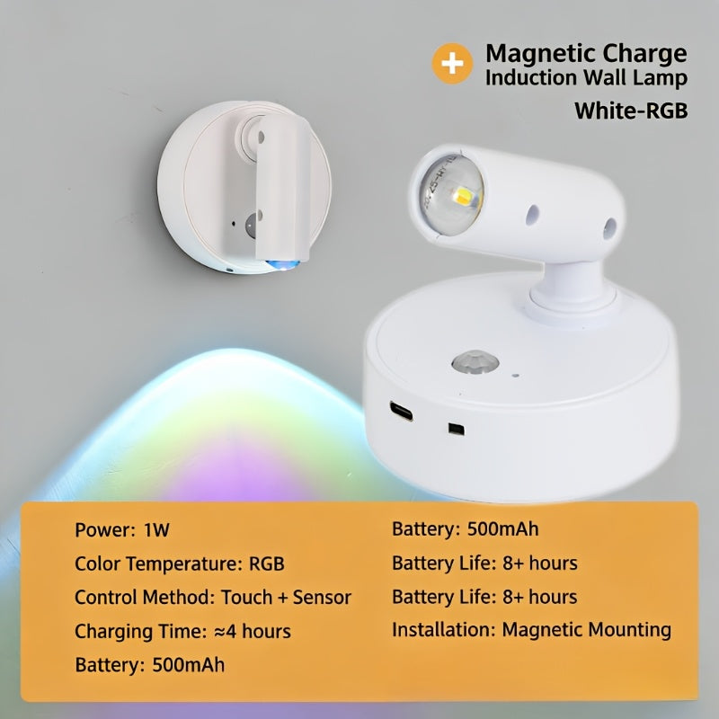 LED multi-functional wireless spotlight, multiple color modes, adjustable brightness, perfect for plants and artwork – no-drill installation, touch control, white and black, suitable for bedrooms, living rooms, hallways, artwork lighting