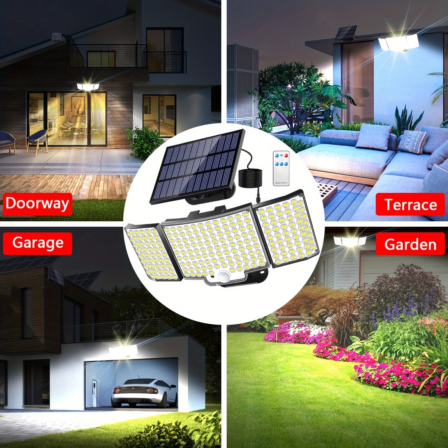 1/2 Pack Solar Outdoor Light, High Brightness, 212 LED Solar Motion Sensor Light with Remote Control, 3 Adjustable Head Wall Light with 3 Lighting Modes, Wide Angle Illumination, Security LED Floodlight, Perfect for Outdoor, Wall Light, Street Light