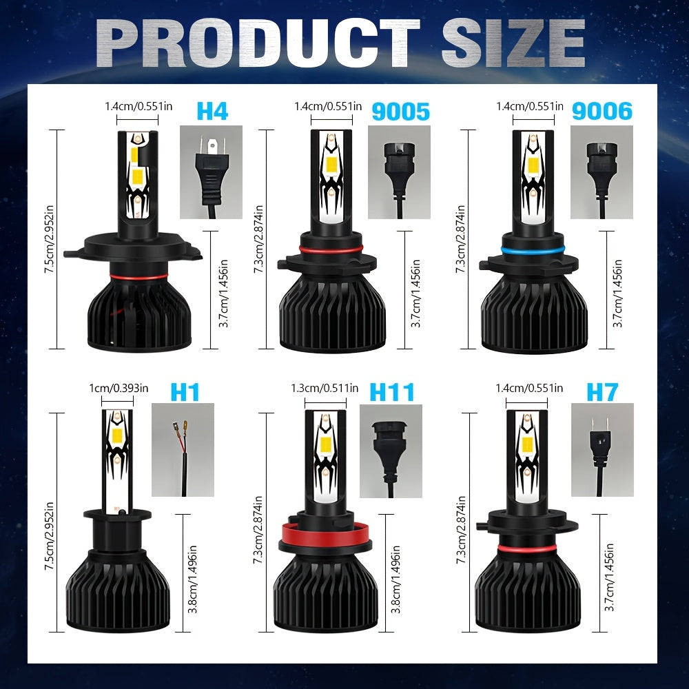 2-Pack H7 LED Bulbs 9005/HB3 9006/HB4 CANBUS Headlight Bulbs 210W Power Dual-Side CSP Chip 6500K Super White Light + 900% Brightness Increase 60,000 Hours Lifespan 12V/24V Universal