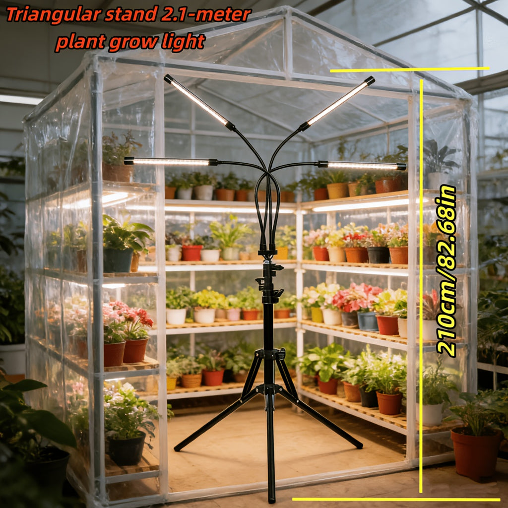 Triangle Stand Strip Plant Grow Light, 5-Head Rotatable Gooseneck Dimmable Timing Plant Light, 2.1m Height with USB Cable, Adjustable Brightness & Height, High Lumen, Indoor Supplemental Grow Light for Living Room