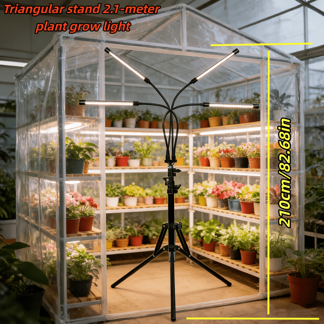 Triangle Stand Strip Plant Grow Light, 5-Head Rotatable Gooseneck Dimmable Timing Plant Light, 2.1m Height with USB Cable, Adjustable Brightness & Height, High Lumen, Indoor Supplemental Grow Light for Living Room