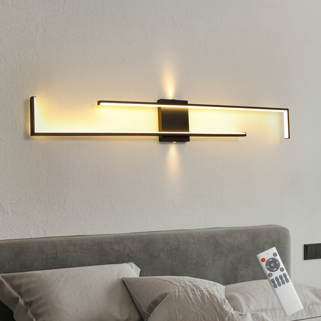 Ganeed Minimalist Geometric Wall Light - Adjustable LED Lighting with Remote Control, Length 43.3 Inches / 109 cm, Modern Art Design, Suitable for Bedroom, Living Room, Hallway, Stairs and Entryway - Easy to Install, Energy Saving