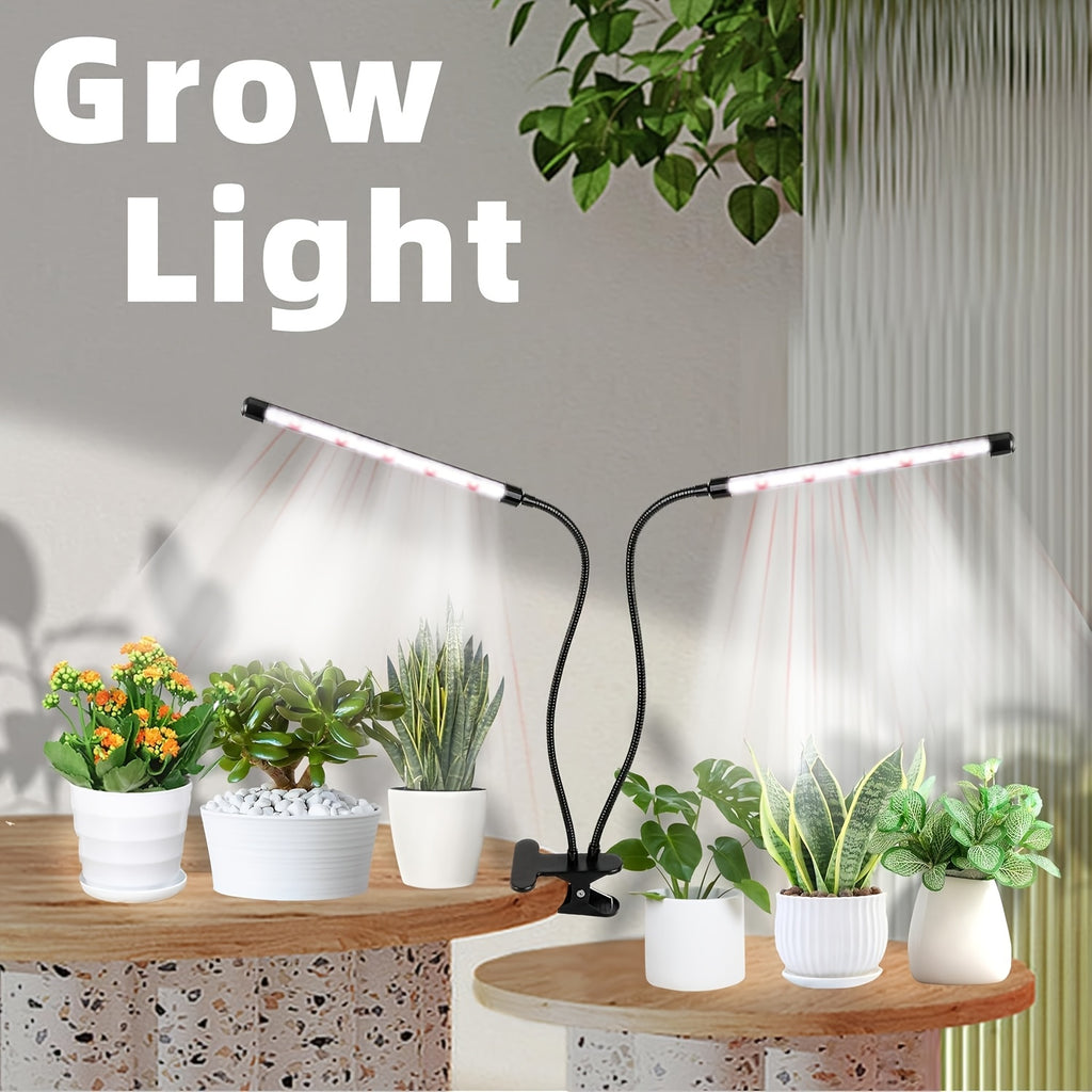 White & Red Clip Plant Light, 2-Head USB Powered Grow Lamp, 3/9/12H Timer, Adjustable Color Temperature & Brightness, LED Plant Growth Lighting for Indoor Potted Plants, Flowers & Home Decoration