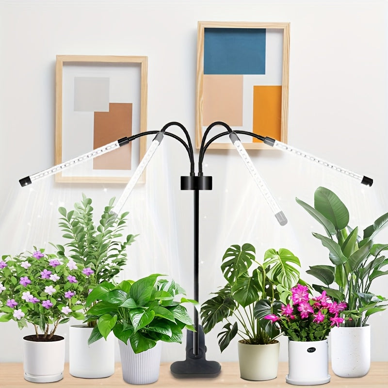 4-Head Stand Plant Grow Light, 80 LED Beads, 2-Color Freely Switchable, 4H/8H/12H Timing Function, Perfect Home Plant Care Helper