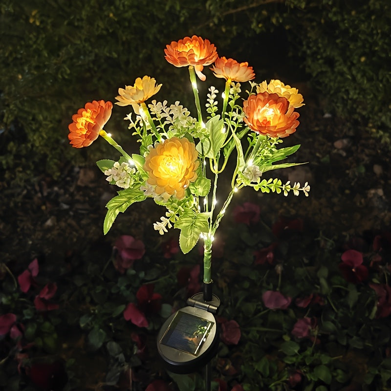 One-Piece 7-Head Solar Snow Lotus Flower Light Outdoor Courtyard Decoration 42 LED Artificial Flower Light Valentine's Gift Lawn Light Suitable for Outdoor Courtyard Garden Lawn Courtyard Fence Driveway Pathway Decoration