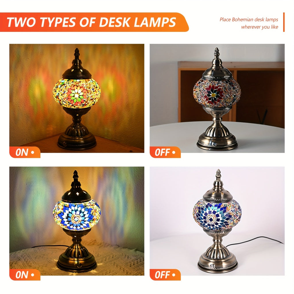 Turkish-Moroccan mosaic rechargeable night light, portable cordless table lamp, 3600mAh rechargeable battery, bohemian stained glass, handmade decorative light for bedroom, dining room, living room, office, holiday gift