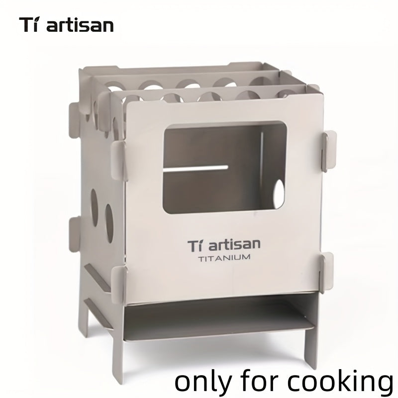 Tiartisan 1-Piece Pure Titanium Camping Stove, Lightweight Portable Foldable Wood-Burning Stove, Outdoor Hiking Survival Pocket Twig Stove, For Cooking Only