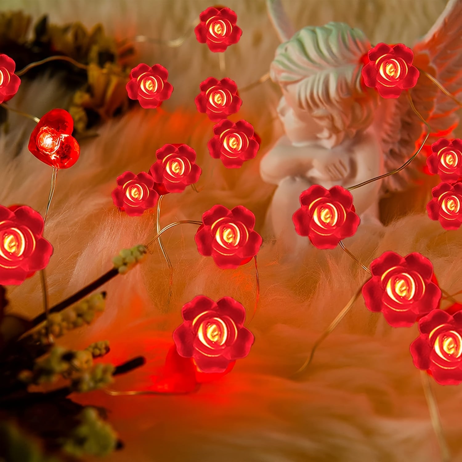 Luminarias 情人節愛心玫瑰造型室內裝飾LED銅線燈串
