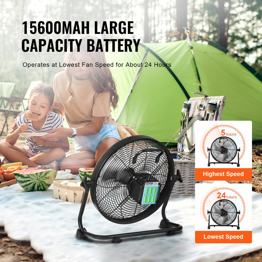 VEVOR 12 Inch Cordless Fan, Portable Quiet Personal Fan for Home Office, 360° Manual Rotatable Head, Stepless Speed Adjustable High-Speed Wireless Fan, Heavy Duty Metal Industrial Standing Fan