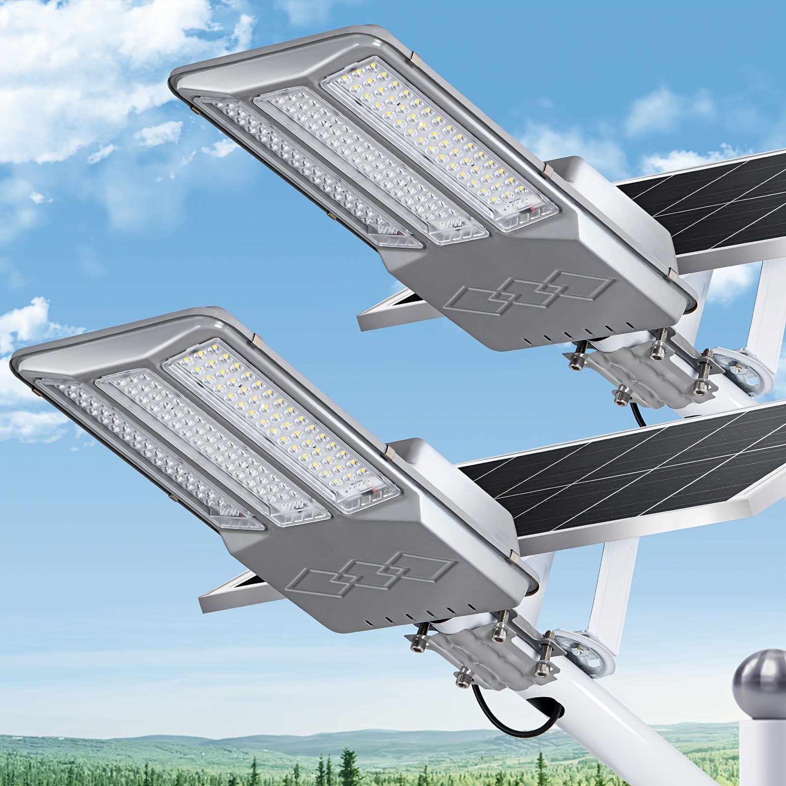 Commercial Grade Solar Street Light Dusk-to-Dawn IPX7 Waterproof Heavy Duty Security Floodlight for Street Courtyard 2/1 Pack