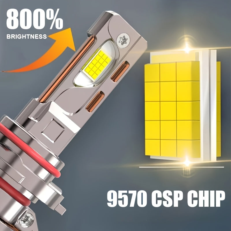 2个H7/H18、H11/H9/H8/H16、H1、9005/HB3、9006/HB4、9012/HIR2、58000流明，800%亮度，9570芯片，散热9005集成LED汽车灯前照灯7500K白光前照灯汽车LED汽车灯，无电池