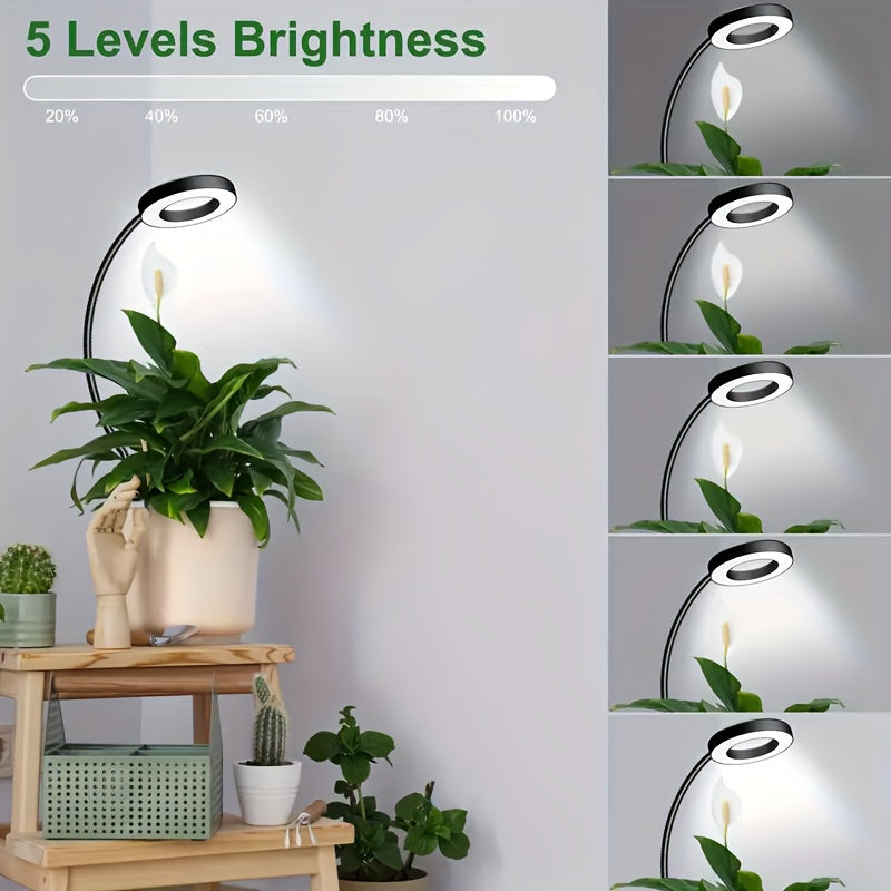 Indoor plant grow light, with 360° gooseneck, 3 color modes, 10 brightness levels, suitable for small plants, potted plants, succulents, USB powered, suitable for indoor balconies, living rooms, offices, bedrooms, promotes plant growth