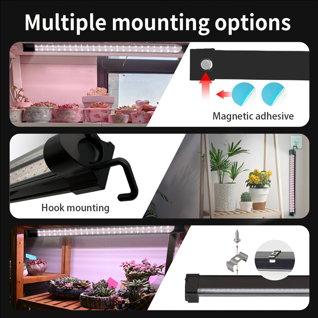 T8 LED plant grow light, 11.8-inch full spectrum plant tube, 48 LED beads, multiple installation methods: magnetic, hook, clip, flexible and convenient installation options, illuminates green plants, suitable for home succulents, green plants