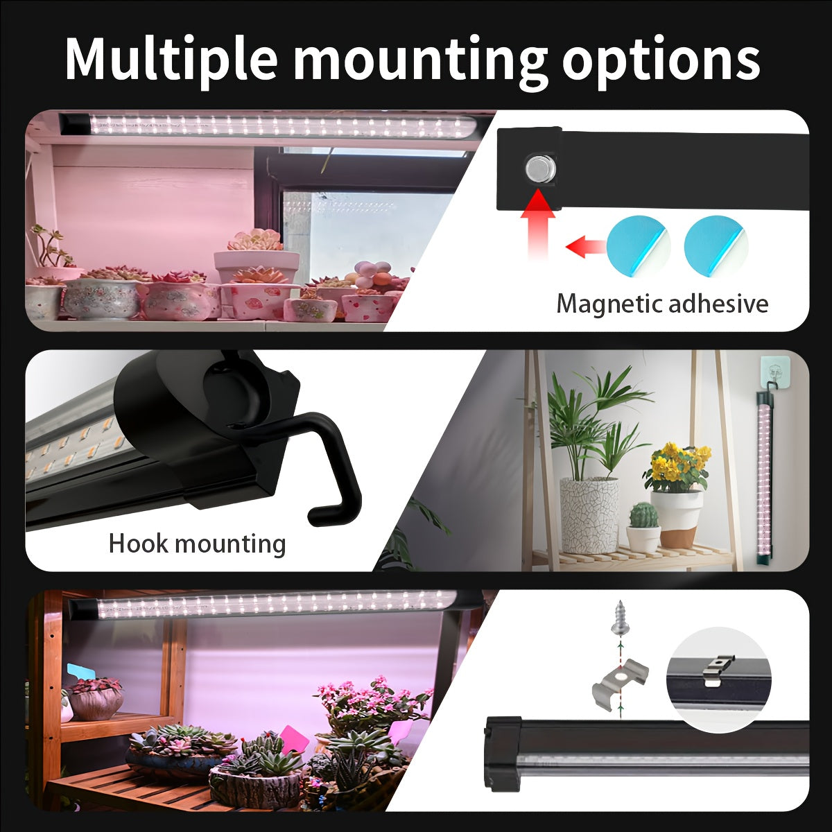 T8 LED plant grow light, 11.8-inch full spectrum plant tube, 48 LED beads, multiple installation methods: magnetic, hook, clip, flexible and convenient installation options, illuminates green plants, suitable for home succulents, green plants
