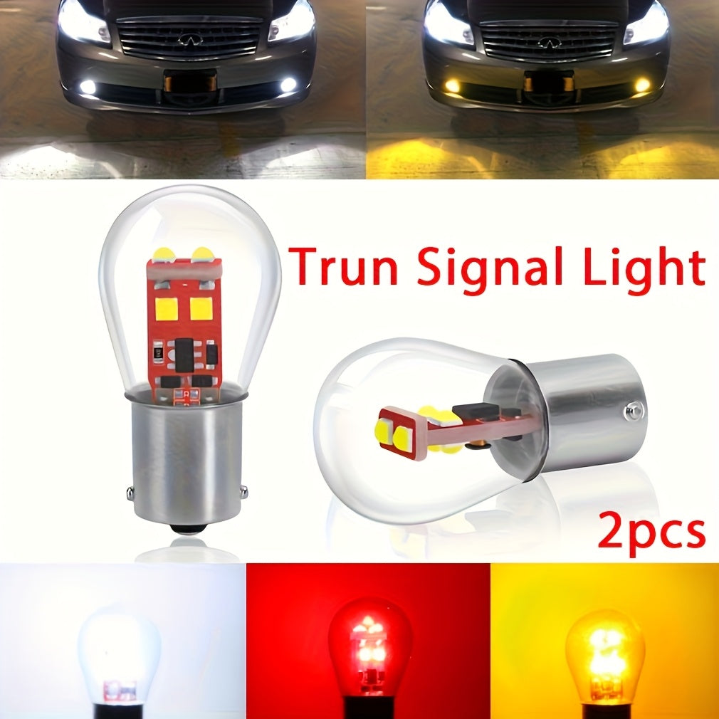 Vehicle LED Headlight Set (2 Pieces), Includes Turn Signal Lights, Brake Lights and Various Bulb Types such as 1156, 1157, BA15S, BAU15S, BA15D and BAY15D. These P21/5W LED High Beams are Compatible with Cars and Trucks