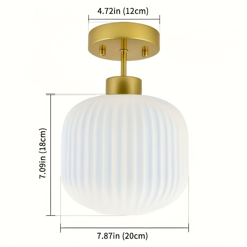 Vintage semi-flush mount ceiling light, lighting milk glass ceiling light fixture, gold and white flush mount ceiling light brass globe ceiling light frosted glass semi-flush ceiling, suitable for farmhouse, kitchen island, hallway