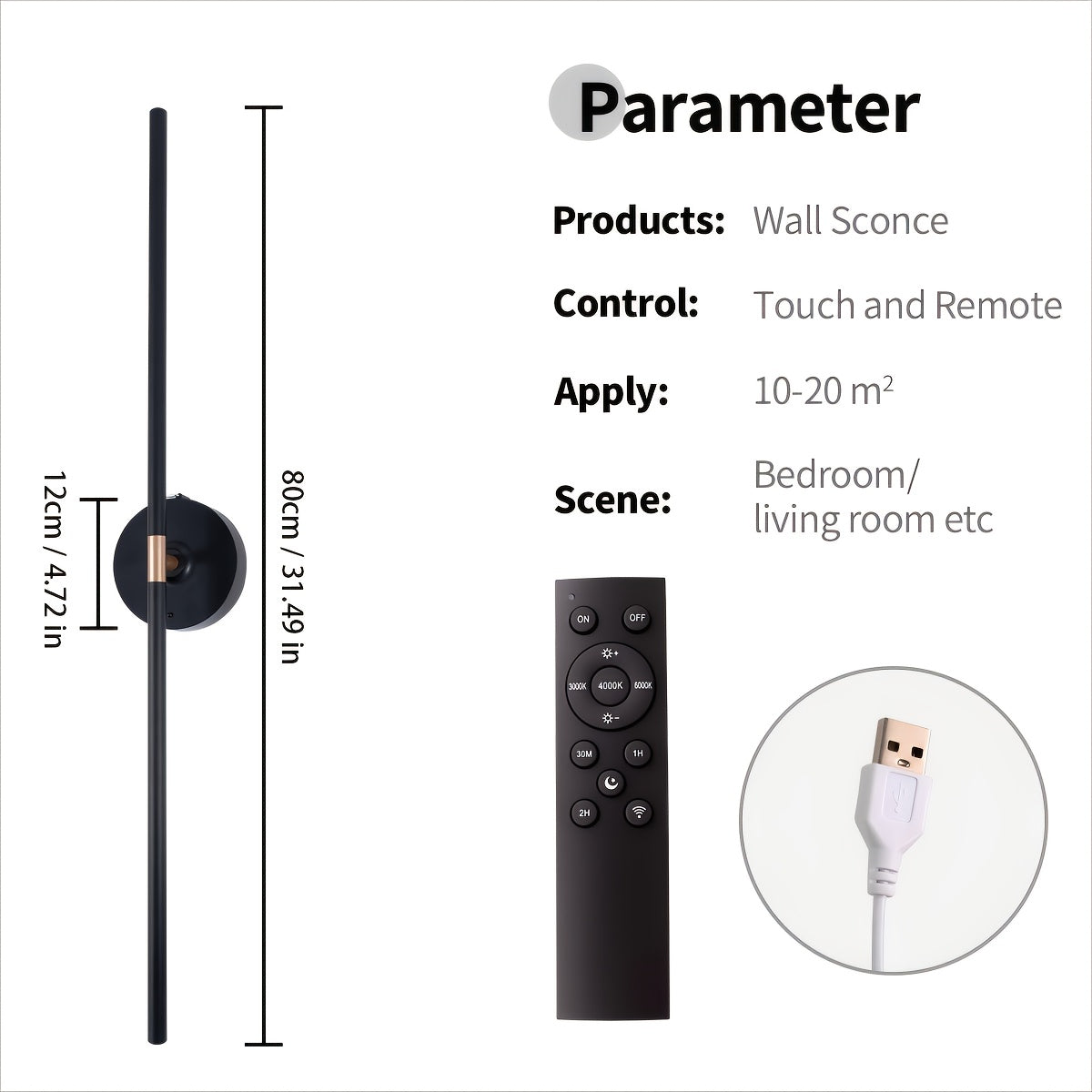 No-Disassembly Wall Light / 360° Rotating Wireless Wall Light, Powered by Removable Rechargeable Battery: 3000K-6000K Multi-Level Brightness, Touch & Remote Control Wall Light / Mirror Light, with Memory Function and Timer