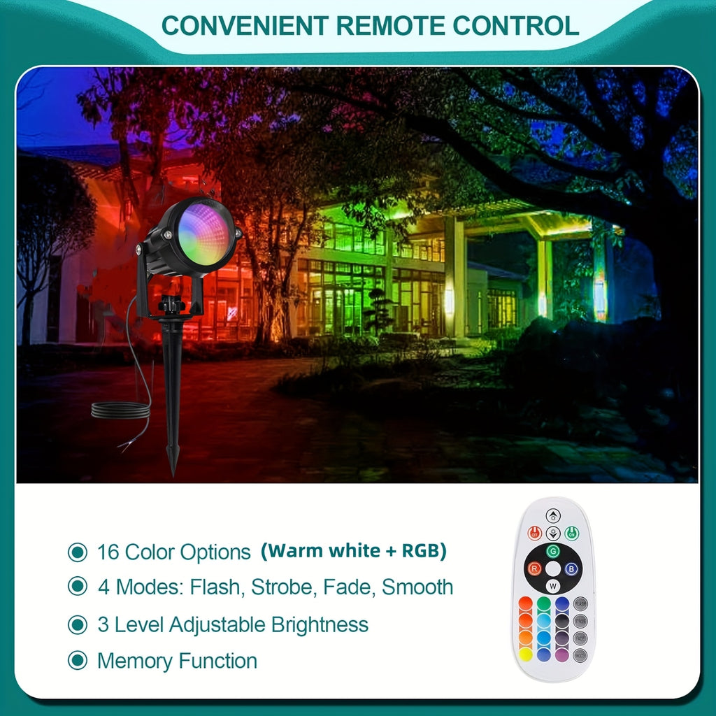2/4/6/8/10-Piece Low Voltage Landscape Light, Warm + RGB, DC12V-24V, LED Color Changing Landscape Lighting, IP66 Outdoor Spotlight, Christmas Halloween Decorative Light, Suitable for Courtyard, Garden, Path