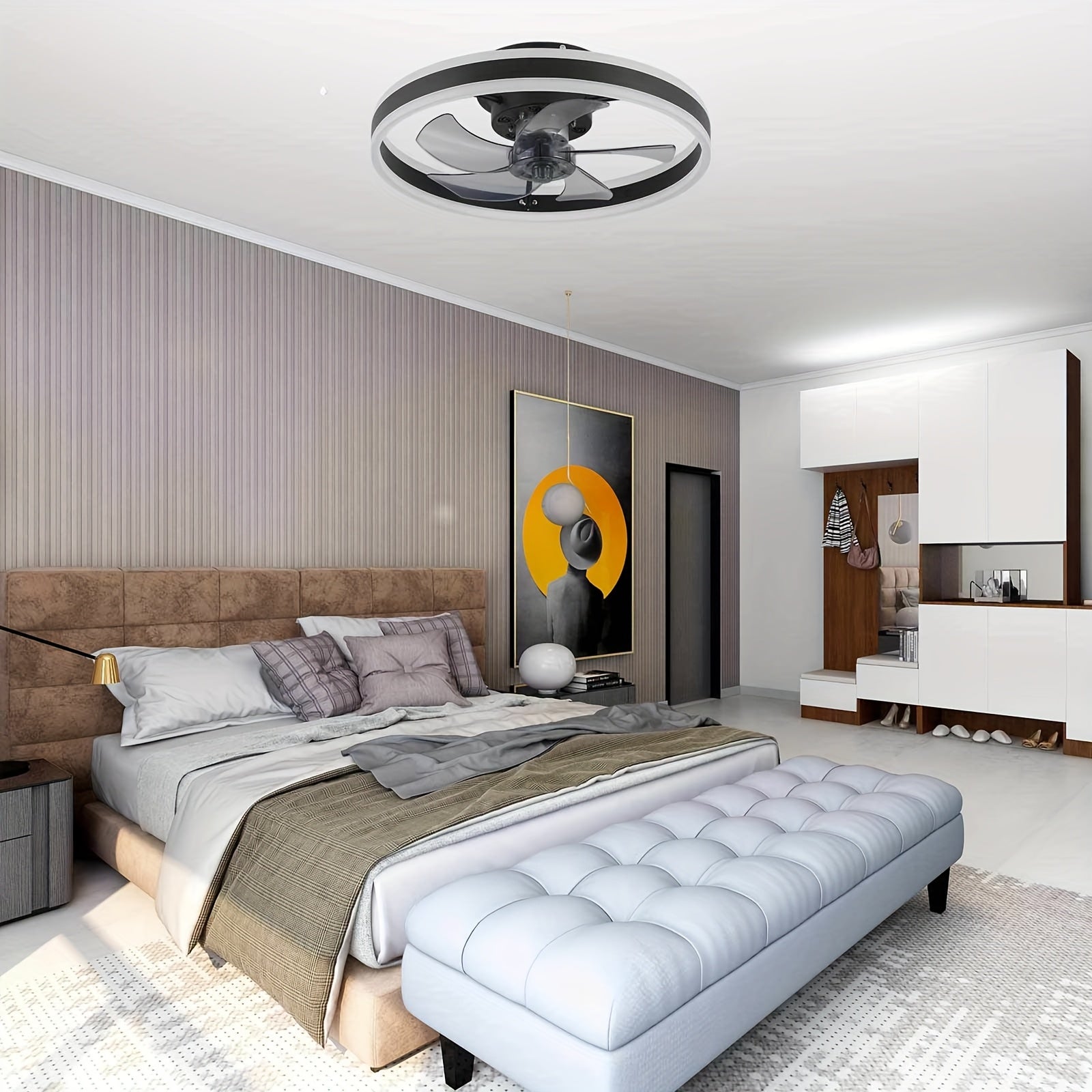 Ceiling Fan with Light, 6 Speed Levels & 3 Color Dimmable LED, Remote & APP Dual Control, Reversible Wind Direction, Ultra-Thin Flush Mount Ceiling Fan, Ideal for Home Decoration, Living Room, Bedroom
