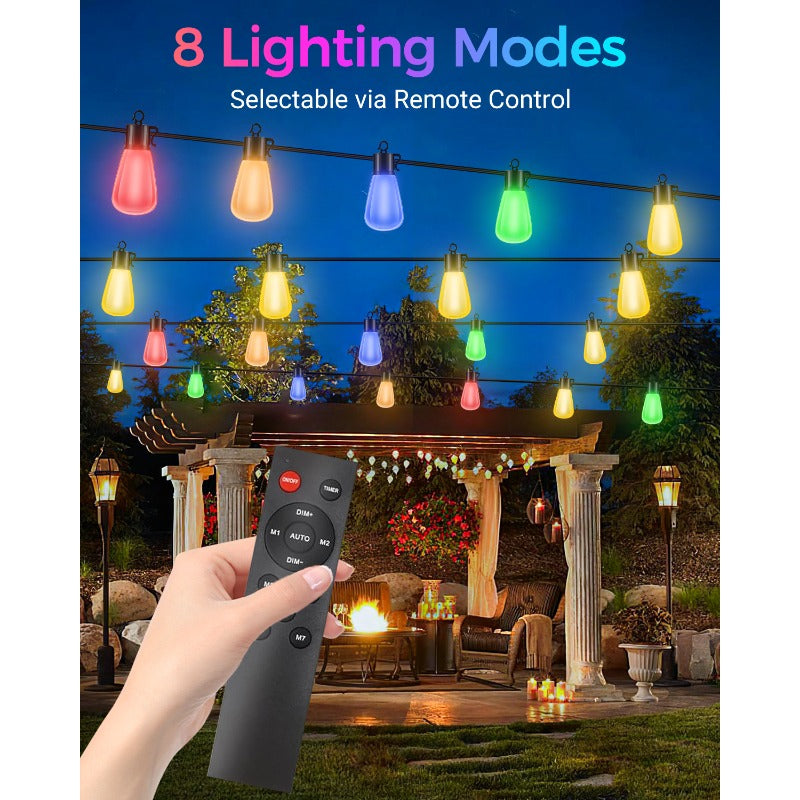 60/120 英尺变色户外串灯 - 可调光 LED RGB 庭院灯，含防摔爱迪生灯泡，适用于庭院、凉亭、派对、婚礼、节日场景