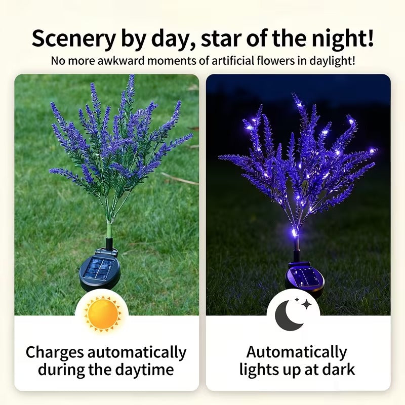 7-Head Purple Solar Lavender Garden Light - Outdoor Landscape Spotlight with Light Sensor, Perfect for Pathways, Courtyards, Porches, Lawns, Wedding & Festival Party Decor, Weather-Resistant Plastic Design, Solar Courtyard Decoration