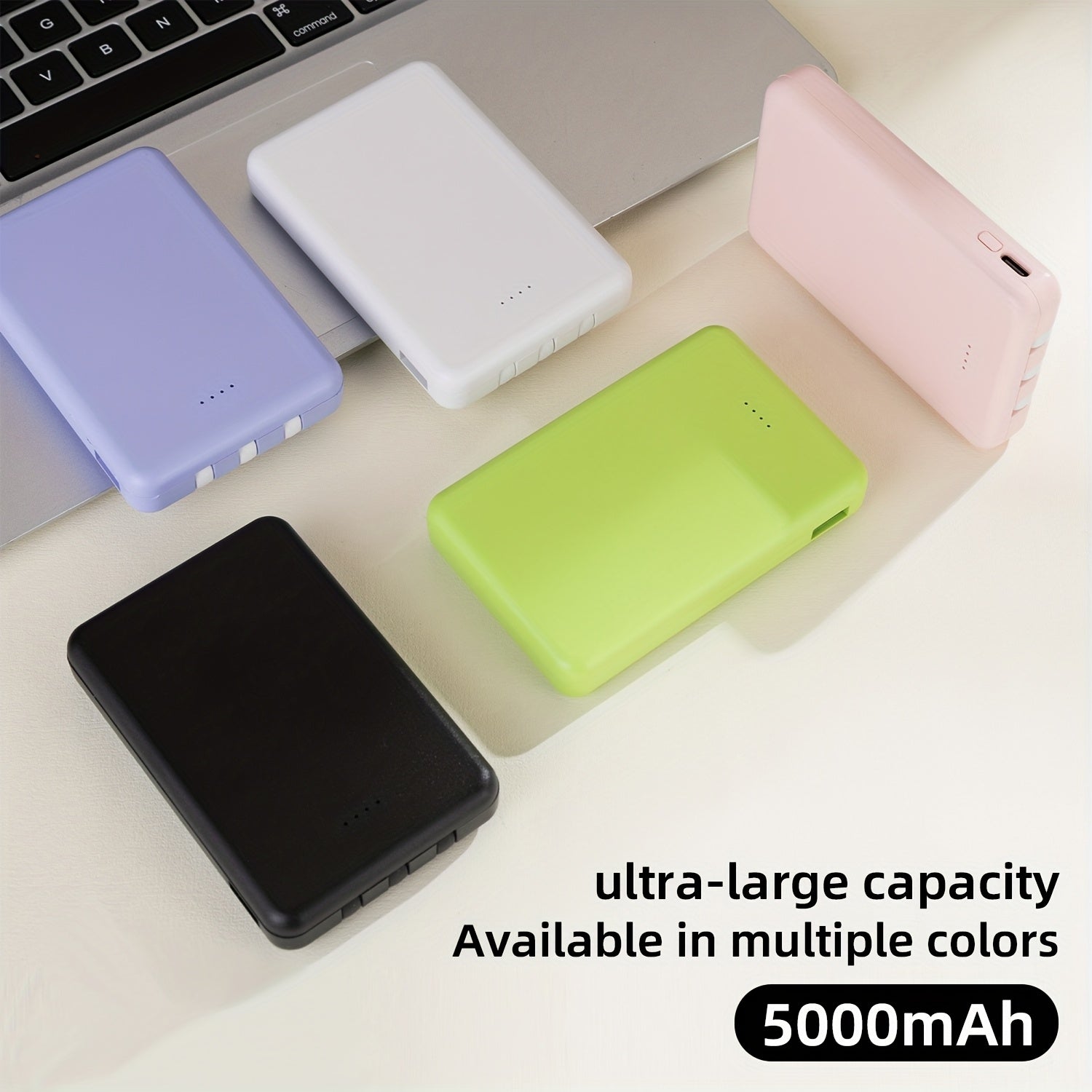 Portable Power Bank, Lightweight And Compact, 5000mAh/10000mAh, Mini Version with Built-in Cable, Can Charge 4 Devices Simultaneously with Type-C Input, LED Indicator Showing Remaining Capacity, Easy to Carry, Compact Charger with Built-in USB-C