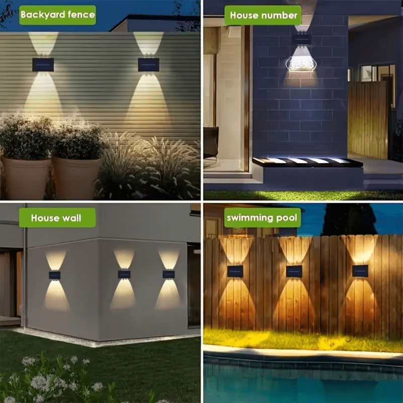 2-Pack Solar 6LED Wall Light, Outdoor Solar Spotlight, IP65 Landscape Balcony Exterior Wall Decorative Solar Wall Light, Outdoor Exterior Wall Light Wall Mount, Dusk to Dawn, Suitable for Outdoor Garden Wall Path Wall Light Warm Light