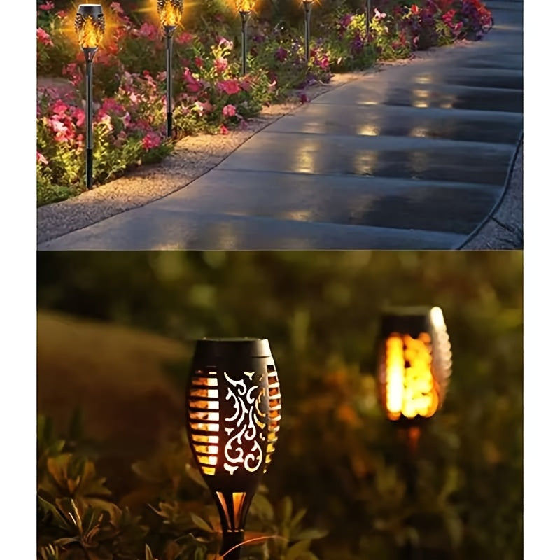 8pcs Outdoor Warm Light Solar Torch Light, Solar Light Waterproof, LED Flashlight for Outdoor Decoration, Perfect for Outdoor Decor Courtyard Garden, IP44 Waterproof Courtyard Lighting Light, Light Sensor Control Outdoor