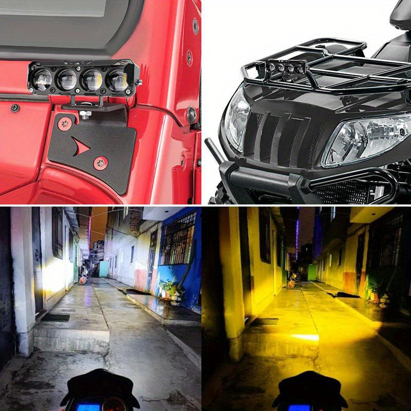 2pcs, 4-LED Mini Motorcycle Searchlight Car Headlight White Yellow High Brightness Light Bar, Suitable for Electric Motorcycles, Cars, Boat Auxiliary Lights