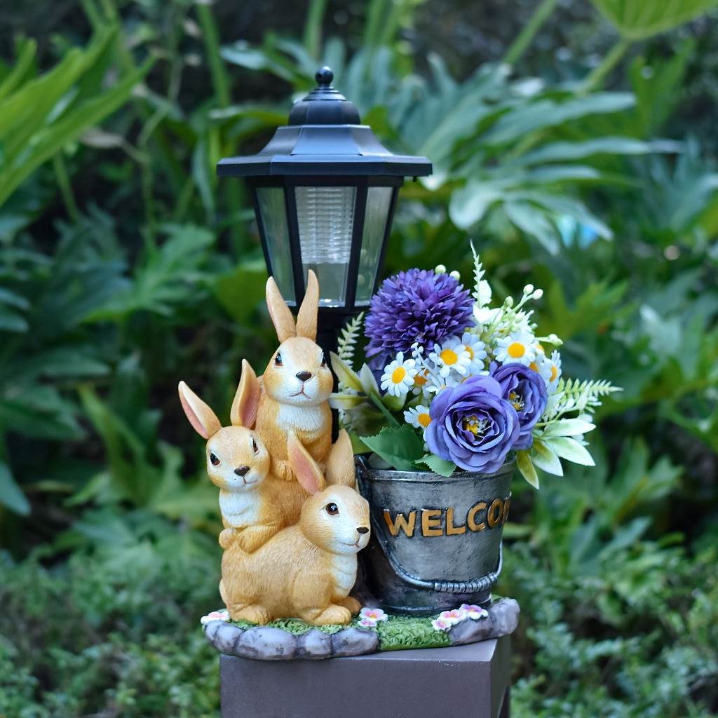 Easter Resin Rabbit Outdoor Statue Light, Creative Outdoor Solar Sculpture Light for Courtyard, Corridor Balcony Pathway Light, Indoor & Outdoor Home Decorative Ambient Night Light, Perfect Christmas or Thanksgiving Gift for Friends