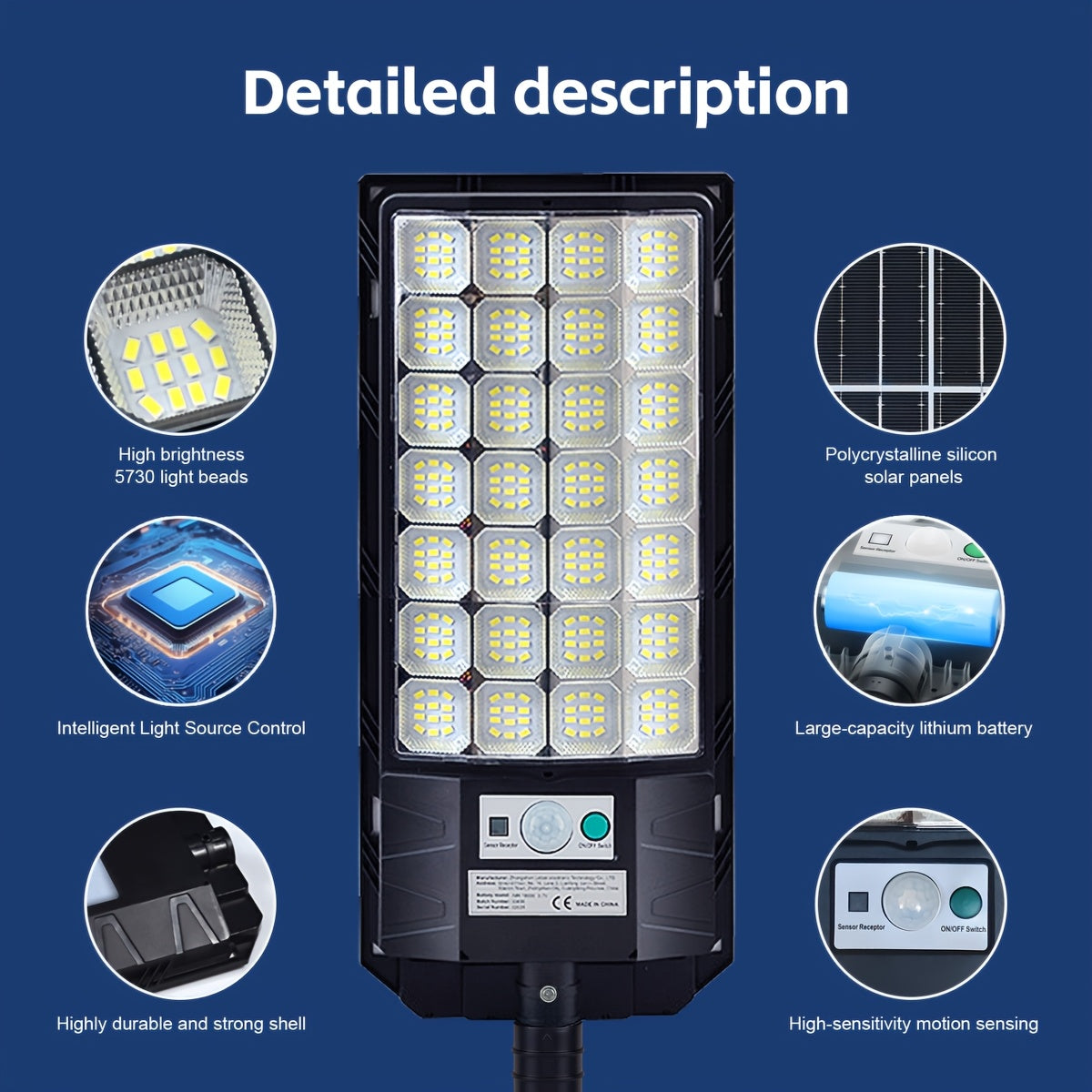 Powerful LED Solar Street Light, Auto Sensor Switch Solar Wall Light, Dusk-to-Dawn Solar Floodlight, 144LED/240LED/336LED Beads, Perfect for Area Lighting, Courtyard, Garage Entrance - Wide Angle Illumination Light