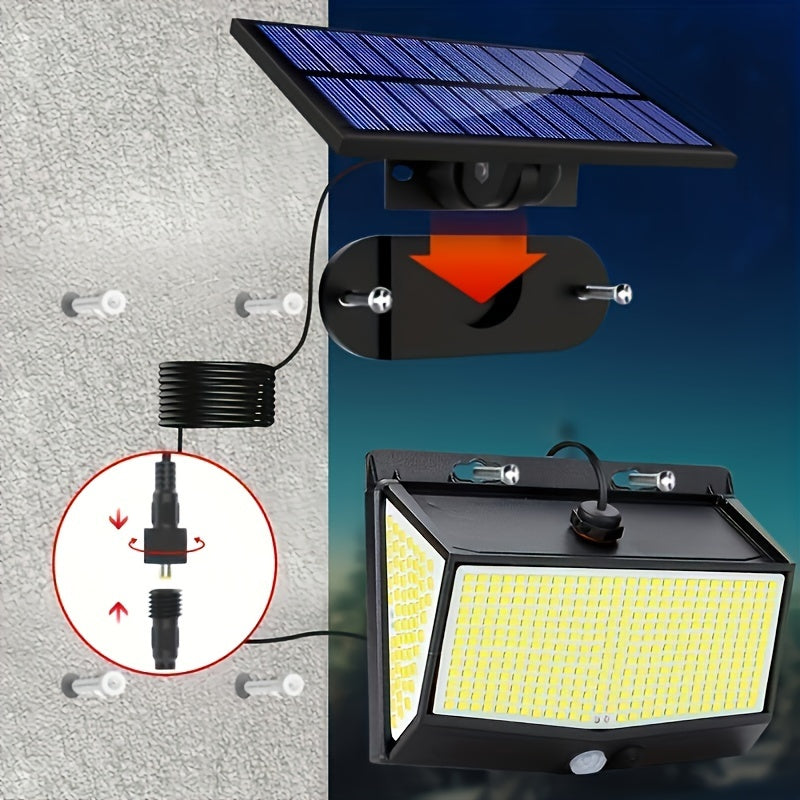 1/2-Piece Solar Outdoor Light, Equipped with 468 High-Brightness LEDs, Flood Wall Light with Motion Sensor, 3 Lighting Modes, Suitable for Garden, Courtyard, Path, Garage, Porch, Dusk to Dawn, Street Light, Wall Light